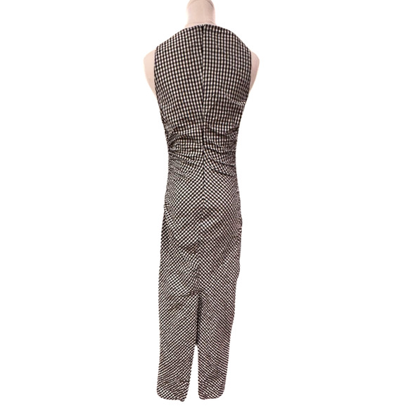 Zara Black & White Gingham Check Ruched High Back Slit Bodycon Dress Small - Picture 6 of 8